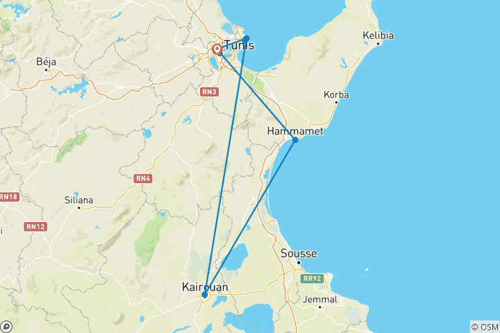Carte du circuit Les points forts de la Tunisie : une expédition culturelle et culinaire (6 jours)