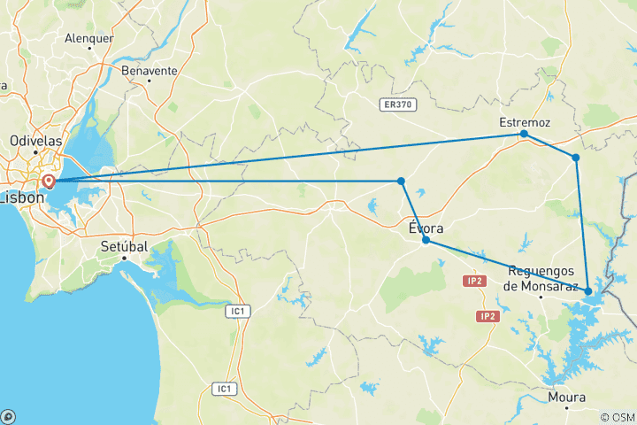 Carte du circuit Voyage guidé à vélo : Châteaux et vin au Portugal (8 jours)