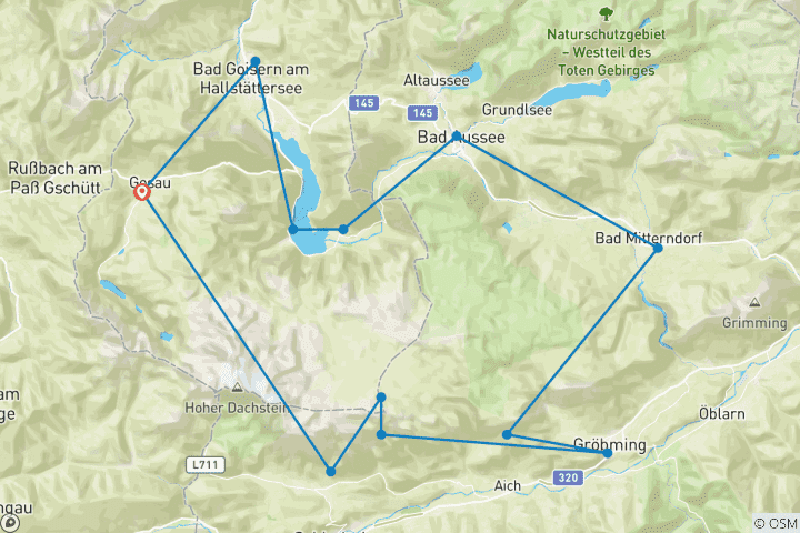 Map of Dachstein circular hiking trail - the classic in 9 days (9 days)