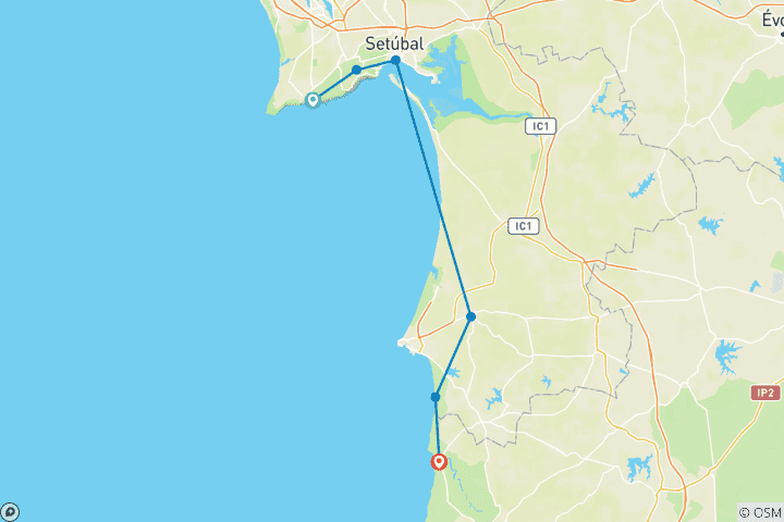 Carte du circuit Portugal - Le long de la côte Vicentina (8 jours)