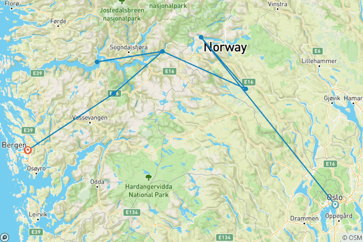 Map of The Best of Jotunheimen and Sognefjord9 Days