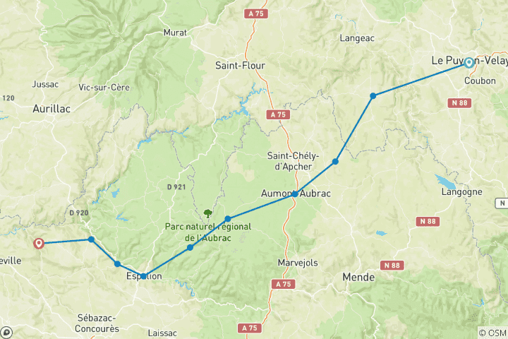 Map of Der Weg von Santiago, von Le Puy nach Conques (12 Tage)
