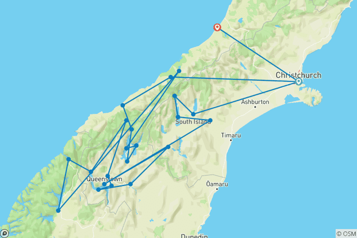 Map of New Zealand - South Island Nature Paradise10 Days