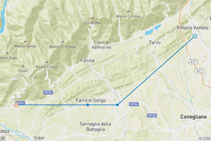 Map of Veneto - Hike along the Prosecco Road (6 days)