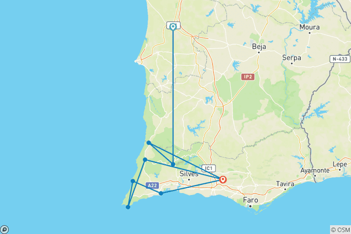 Map of Portugal - Explore the wild coast by gravel bike (7 days)