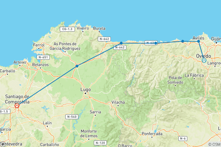 Map of Spain - by Bike on the Camino del Nortepart 10 Days