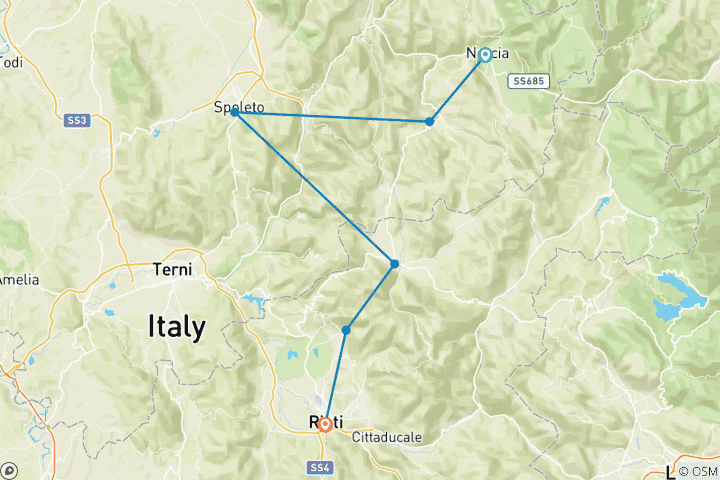 Carte du circuit Chemin de Saint-François - de Norcia à Rieti (7 jours)