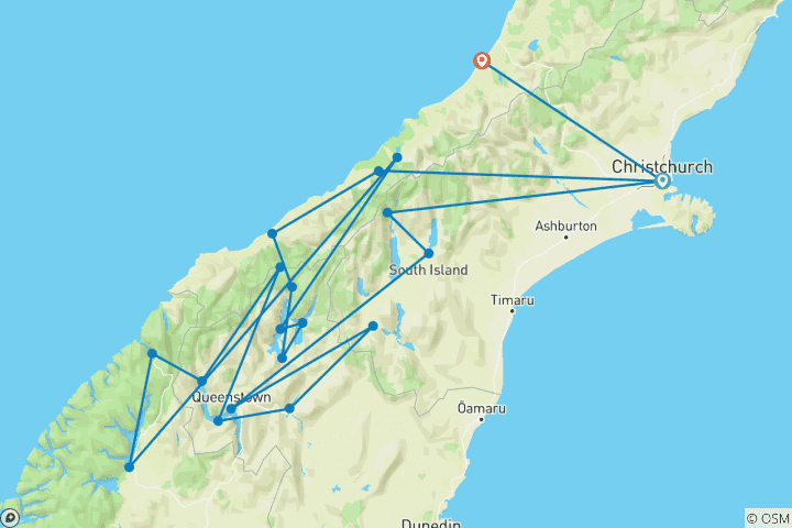 Map of New Zealand - The Wonders of the South10 Days
