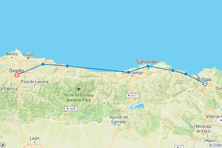 Carte du circuit Espagne - en vélo sur le Camino del Norte (partie 1) (10 jours)
