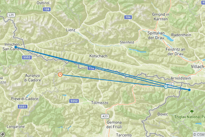 Karte von Skilanglauf und Trekking in Friaul Julisch Venetien (7 Tage)