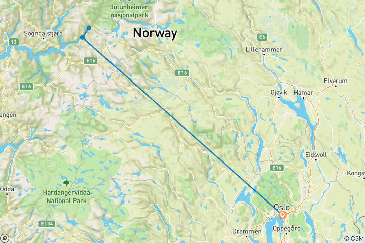 Map of Early Summer in the Fjords and Mountains 5 Days