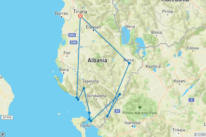 Carte du circuit Randonnée à vélo dans le sud de l'Albanie 8 jours - en toute tranquillité (8 jours)