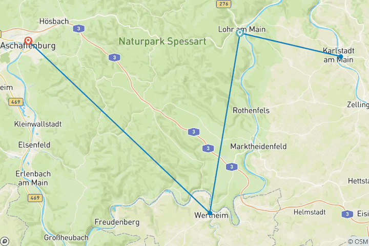 Carte du circuit Entre le Main, le vin et la forêt (6 jours)