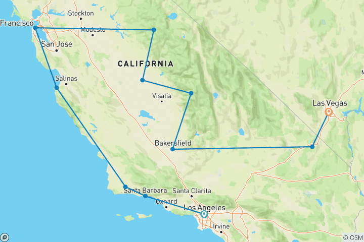 Carte du circuit États-Unis - Du Golden State californien à la ville des lumières de Las Vegas