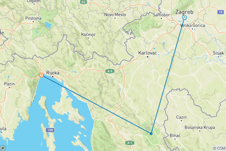 Map of Zagreb to Opatija - 4 days