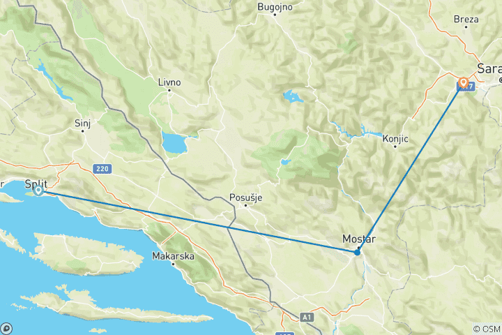 Carte du circuit De Split à Sarajevo - 4 jours