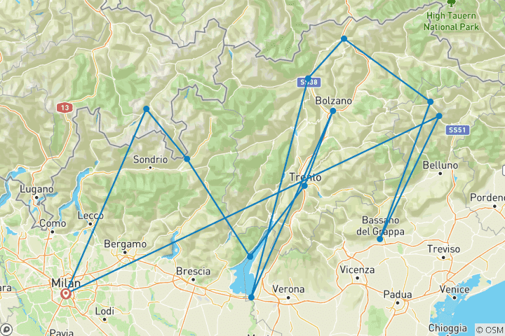 Carte du circuit Lacs, Alpes et Dolomites italiens - 9 jours
