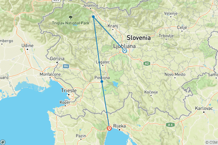 Map of Ljubljana to Opatija - 4 days