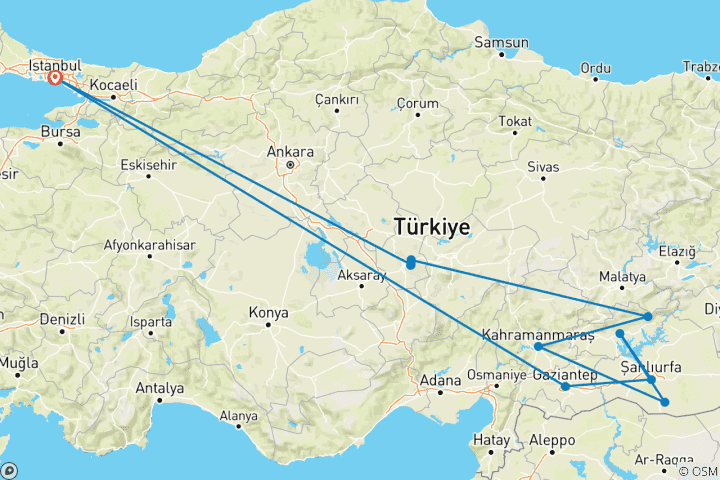 Carte du circuit Istanbul, Cappadoce et Mésopotamie - 9 jours
