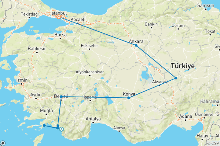 Carte du circuit Croisière Fethiye, Cappadoce et Istanbul - 9 jours