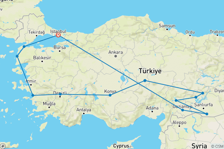 Carte du circuit La Turquie d'Ouest en Est - 13 jours