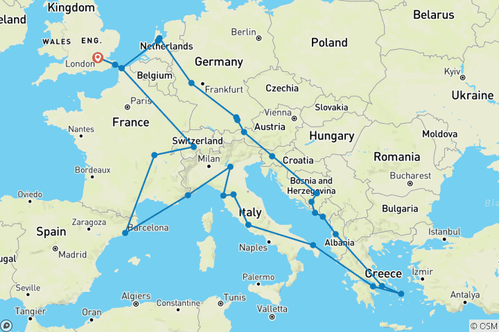 Carte du circuit Aventurier européen (Start Paris)