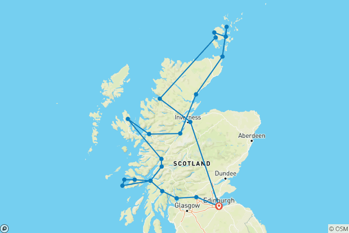 Kaart van Isle of Skye, Iona, Mull & Orkney Isles - 9 dagen - Kleine groep