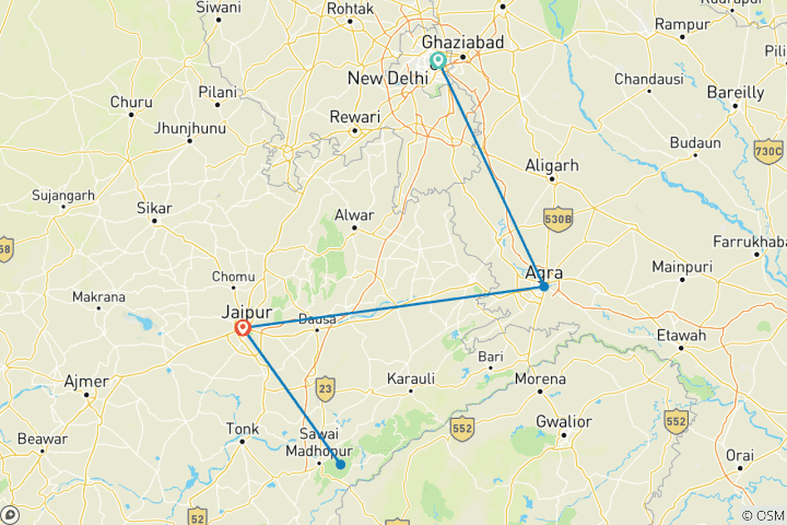 Map of Golden triangle with Ranthambore