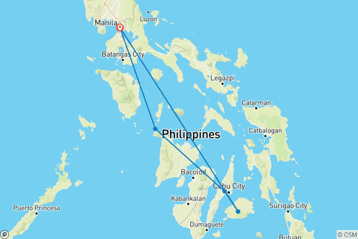Carte du circuit 7 jours de découverte des Visayas : Boracay Bliss, Cebu Adventures et Bohol Countryside Escape