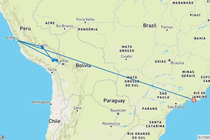Karte von Peru & Brasilien Rundreise - 15 Tage Anden & Meer