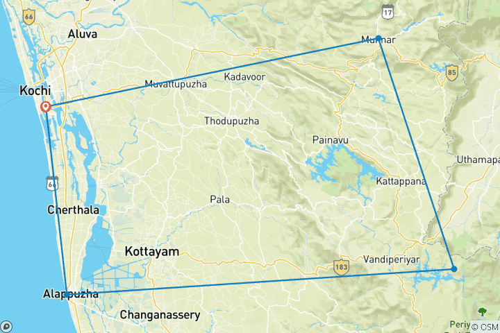 Kaart van Kerala Kruiden & Keuken Tour - 6 Dagen
