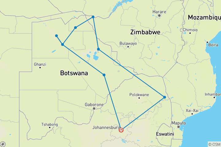 Carte du circuit Découvrez l'Afrique australe (10 destinations)