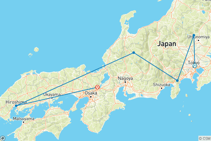Carte du circuit Japon : Le pays du soleil levant (18 destinations)