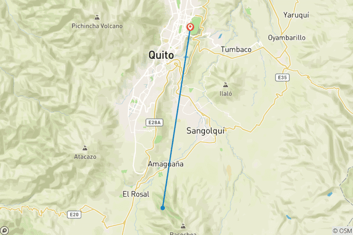Karte von Quitos Vulkane – Trailrunning & Hiking Abenteuer auf die umliegenden Berge (5 Tage)