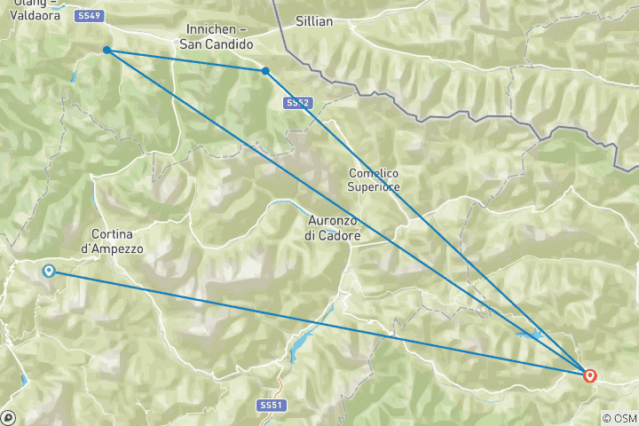 Map of Dolomites Nature Park - Around Cortina 8 Days