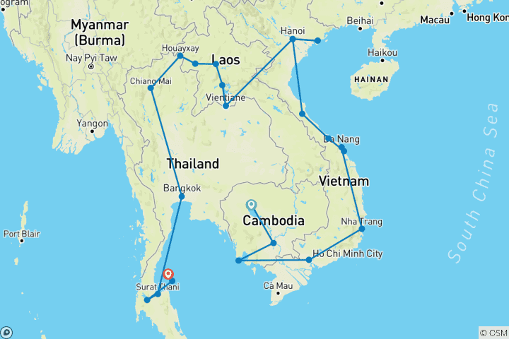 Carte du circuit Total Asie du Sud-Est : Manger dans la rue et se détendre sur l'île