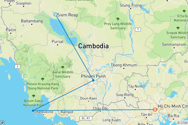 Carte du circuit Du Cambodge au Vietnam : Temples, plages de Koh Rong, et animation des grandes villes