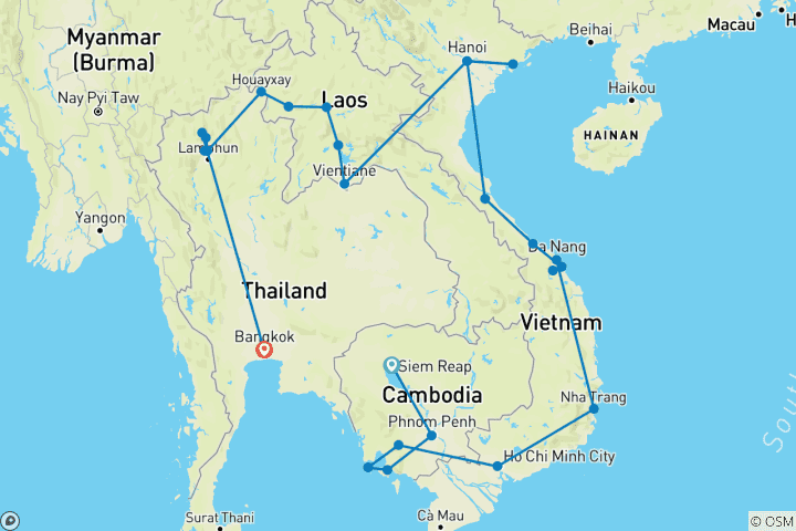 Carte du circuit Asie du Sud-Est : Tribus des collines, séjours chez l'habitant et esprit de vacances