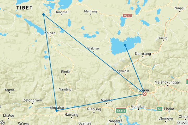 Kaart van 12 Daagse Panoramische Tibet Kleine Groepsreis (Max 15) | West-China Pakket Avontuur