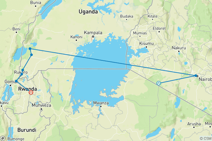Carte du circuit 10 jours - Kenya Masai Mara, Ouganda Gorilla Trekking & Rwanda