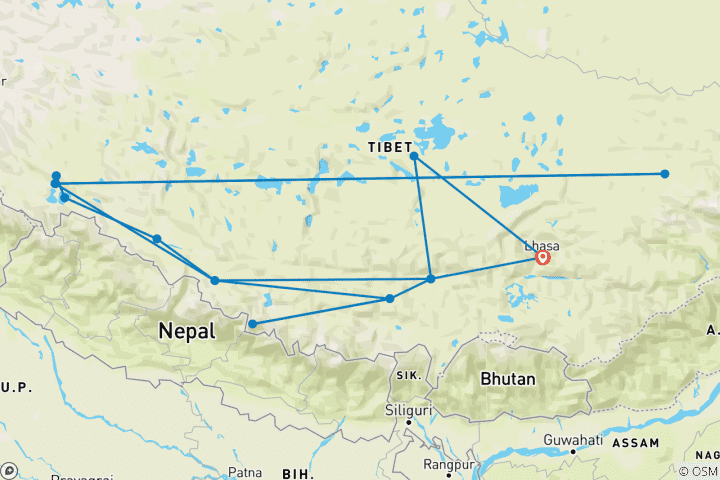Carte du circuit 16 jours - Incroyable Tibet Ali - Circuit en petit groupe (max. 15) - Forfait aventure en Chine occidentale