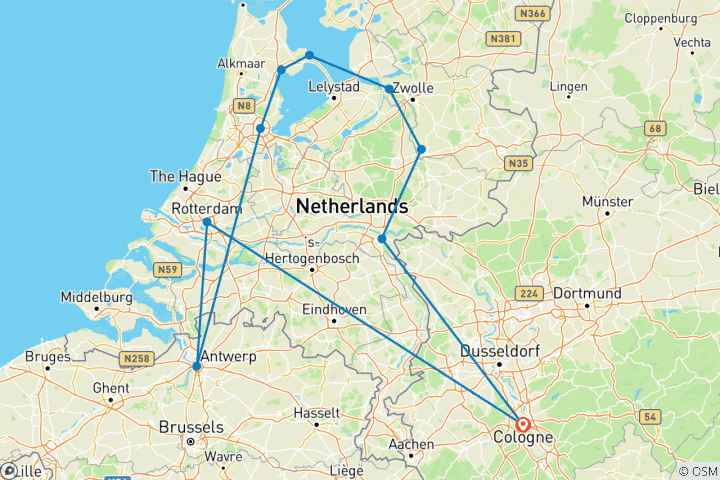 Map of Undiscovered Netherlands, Cologne - Amsterdam - Cologne, MS Vista Rio