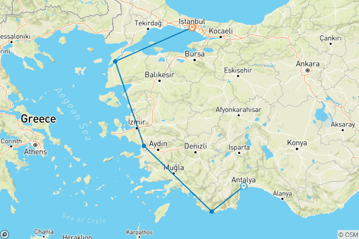 Carte du circuit Vacances en famille dans l'ouest de la Turquie