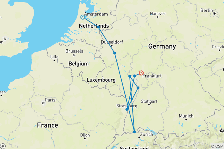 Carte du circuit Légendes du Rhin d'Amsterdam à l'Alsace RIVER DIAMOND Intermédiaire