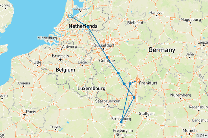 Carte du circuit Légendes du Rhin d'Amsterdam à l'Alsace RIVER DIAMOND Standard