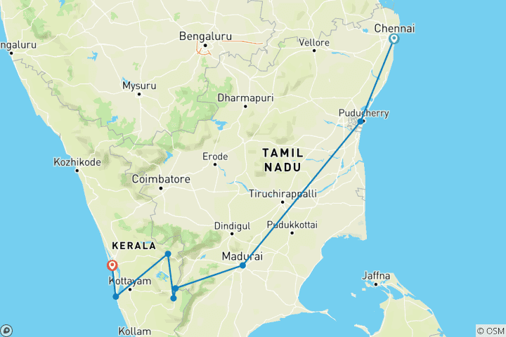 Carte du circuit Premium Inde du Sud