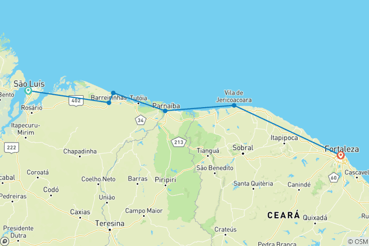 Carte du circuit Brésil : São Luís, Barreirinhas, Atins, Parnaíba, Jericoacoara & Fortaleza - 9 jours