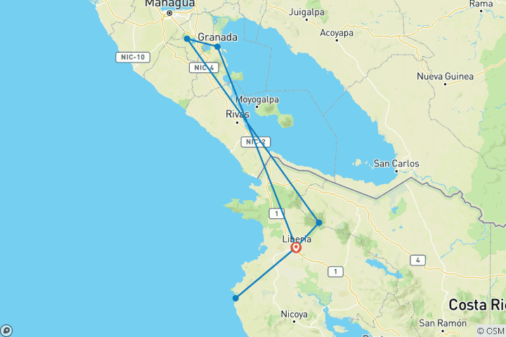 Carte du circuit Costa Rica & Nicaragua Express - 7 jours