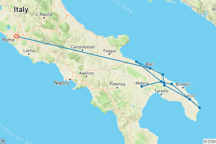 Carte du circuit Les Pouilles au départ de Rome - 11 jours