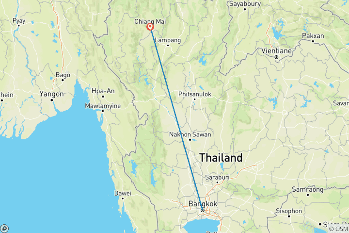 Mapa de Bangkok esencial a Chiang Mai - 7 días